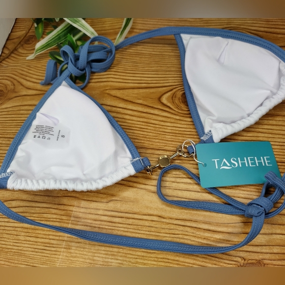 Triangle Ribbed Bikini String Top By Tashehe - Picture 3 of 7